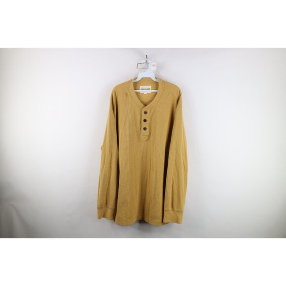 Vintage Eddie Bauer Mens 2XL XXL Faded Thermal Waffle Knit Henley T-Shirt Yellow - Picture 1 of 10